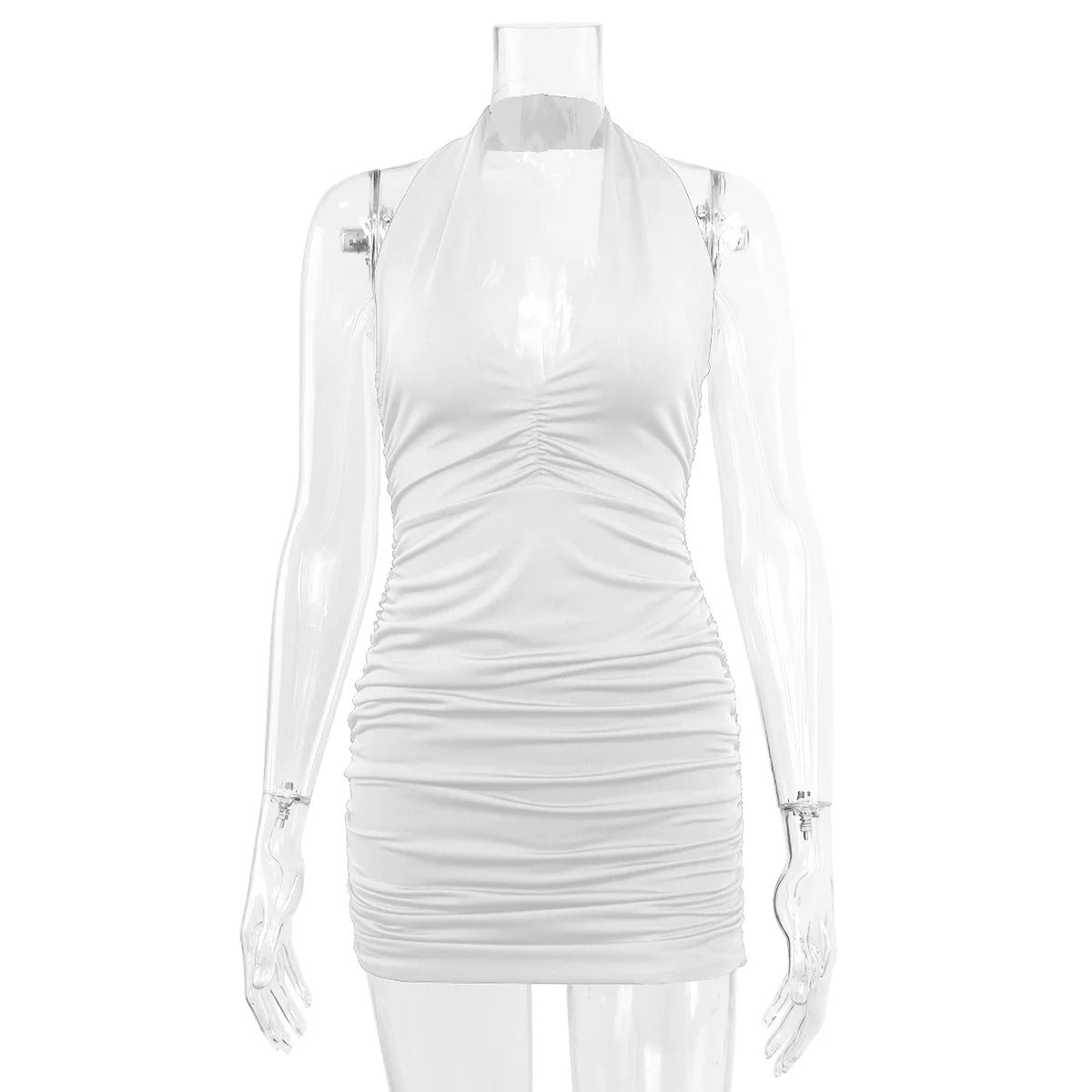 Fairyshely Sexy Ruffle V Deep Evening Party Dress 2025 Summer Short White Halter  Dresses Women Tight Club Mini Dress Clubwear