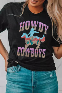 Black HOWDY COWBOYS Western Fashion Graphic Tee