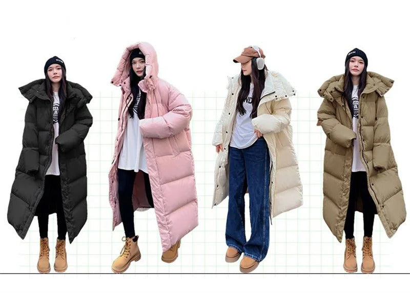 Warm Winter Pink Hooded Long Women Parkas Chaqueta Thick Cotton Padded Windproof Parcas Overcoat Casual Loose Snow Wear Jaquetas