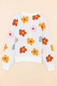 Pink Sweet Flower Knitted Ribbed Hem Sweater