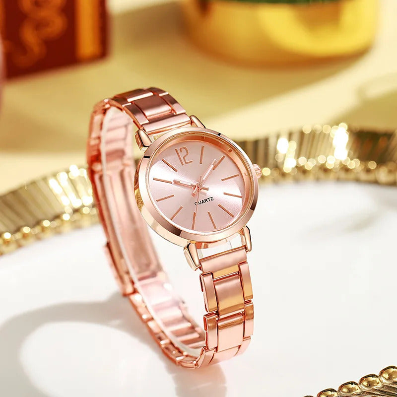 2pcs Set Watch Luxury Women Simple Dial Hollow Strap Fashion Gold Bracelet Quartz Wristwatch Student Ladies Watches Reloj Mujer