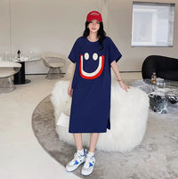 Harajuku Graphic White Long Dress Woman Clothing Y2k Casual Short Sleeve O-Neck Korean Fashion Summer Womens Loose Dresses 2024