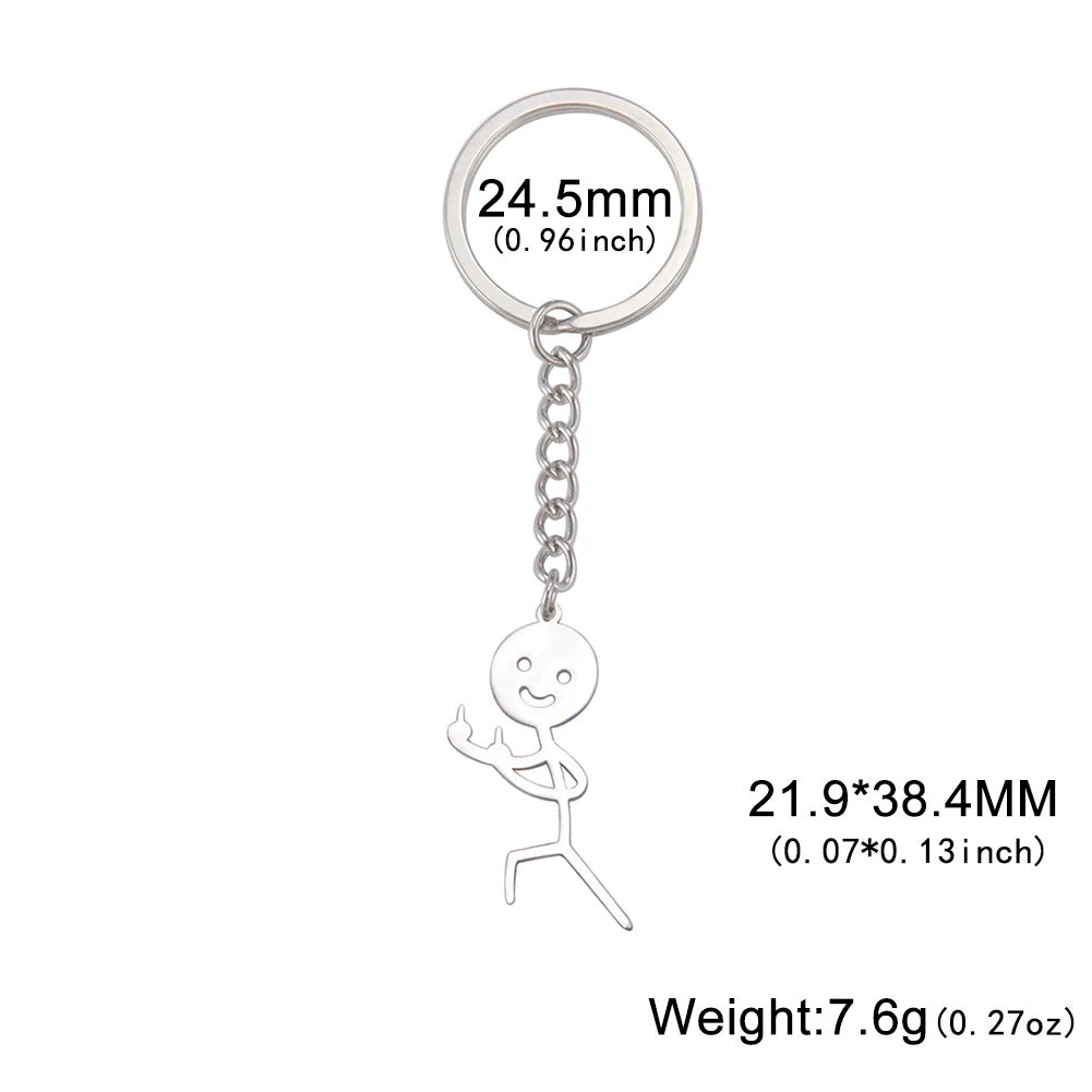 Skyrim Hip Hop Fxck You Funny Doodle Pendant Keychain Holder Stainless Steel Middle Finger Stickman Keyring Car Key Chains Gift