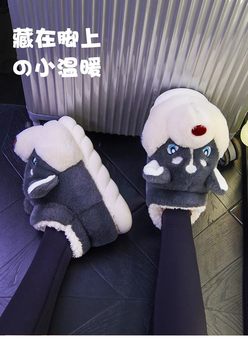 Women Indoor Cotton Slippers Cute Cartoon Dog Winter Warm Shoes Couples Home Floor Slides Anti-slip  Female Male House Footwear