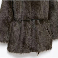 Street Women's Long Fluffy Fur Coat With Belt Slim Lapel Long Sleeve Thicken Overcoat 2024 Winter Lady Elegant Luxury Outwear