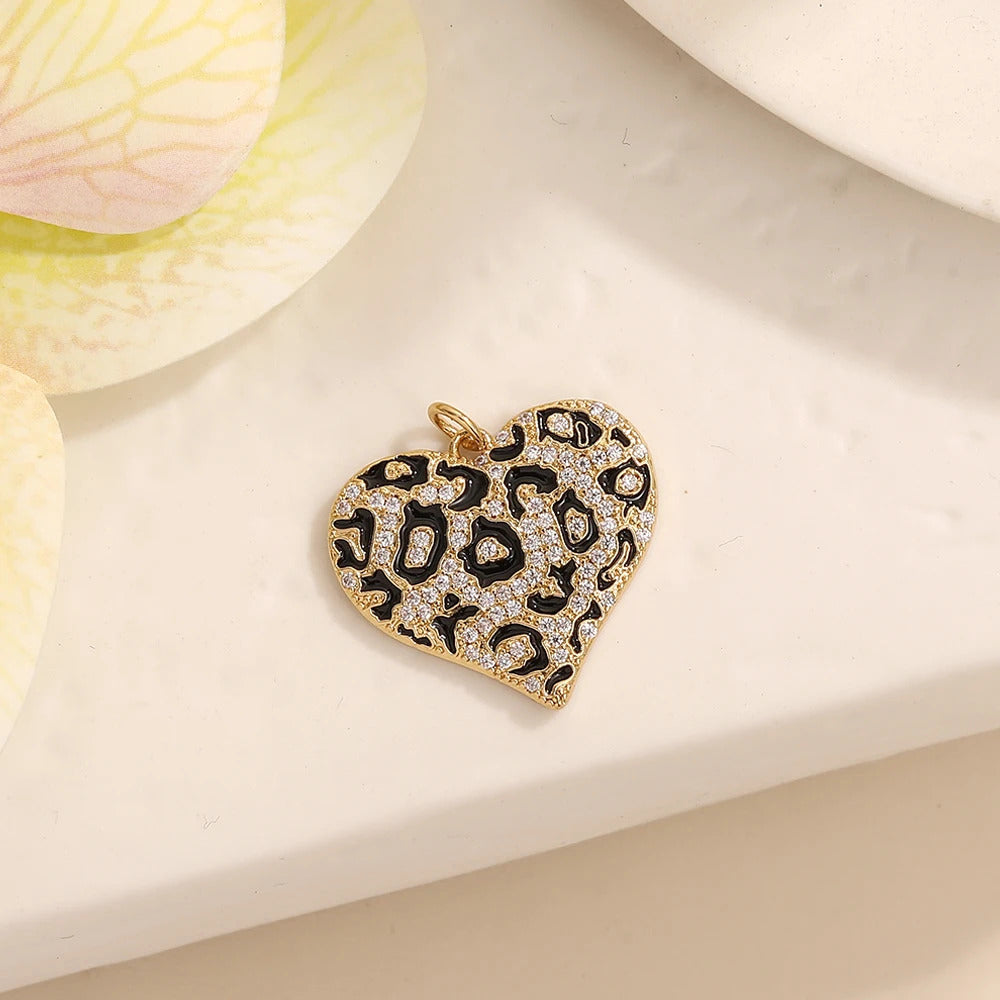 BenS Leopard Pattern Heart Pendant Enamel Dripping oil charms for DIY handmade Necklace Jewelry accessories wholesale P17