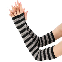 Fashion Lady Striped Long Fingerless Gloves Women Winter Arm Warmer Knitted Arm Sleeve Casual Elbow Gloves Christmas Gifts Hot