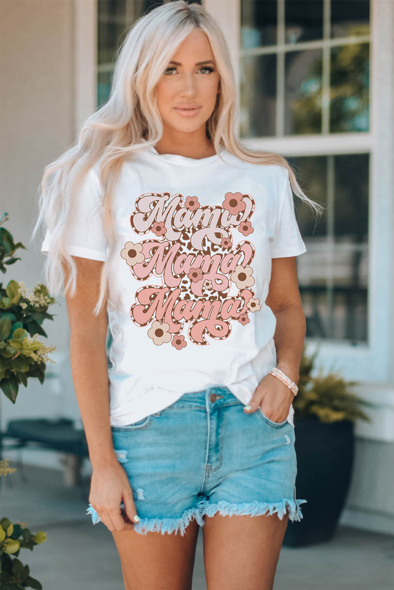 White Mama Flower Leopard Graphic Tee