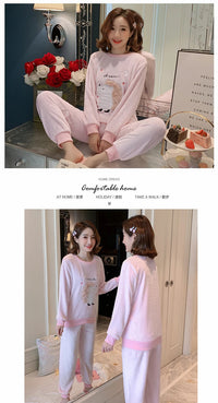 Autumn Winter New Flannel Soft Warm Women's Pajamas Round Neck Long Sleeve Women Two Piece Set Cute Printing Pajama Suit Women