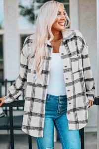 Black Plaid Pattern Buttoned Shirt Coat with Slits