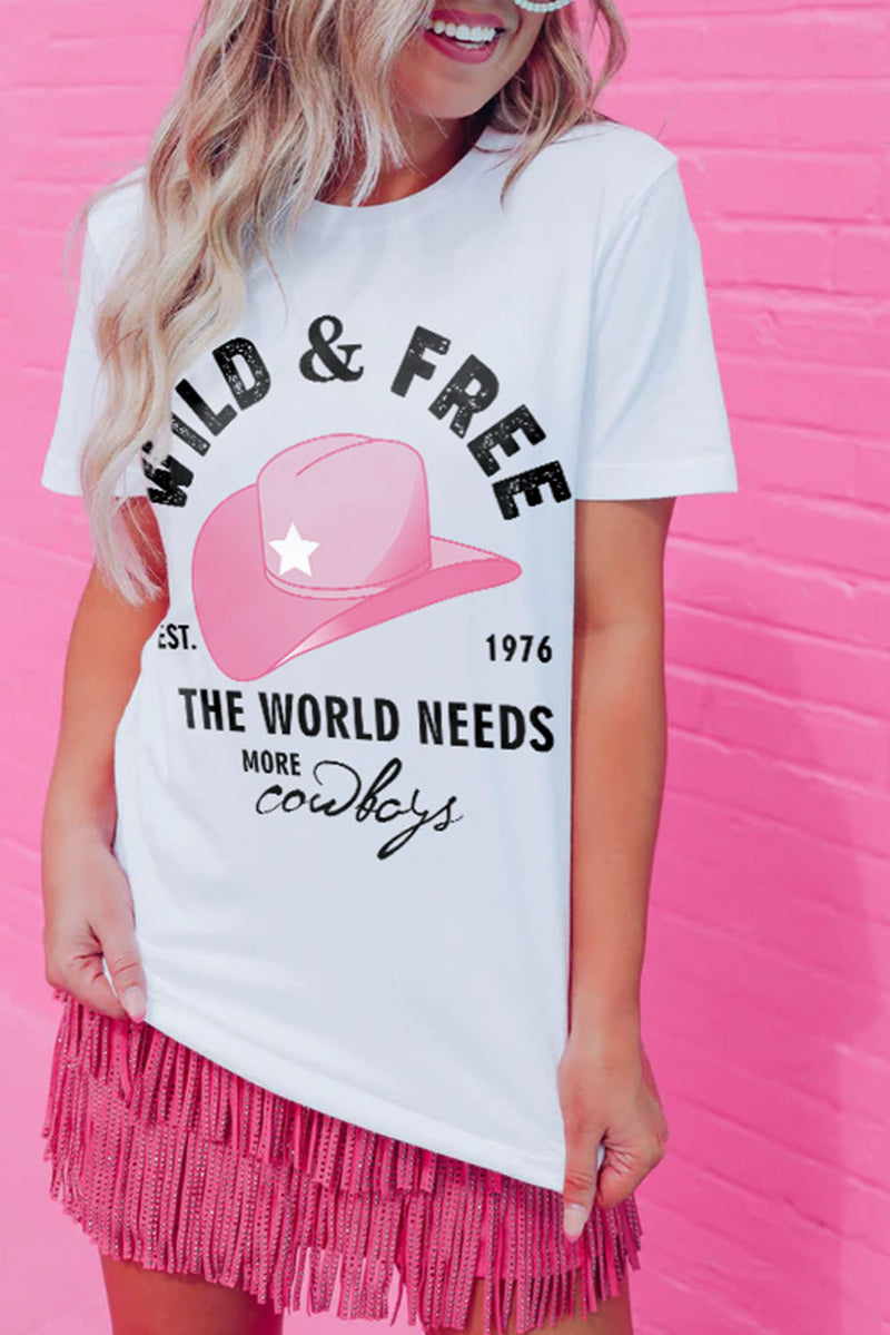 White WILD&FREE Cowboys Fashion Graphic Tee