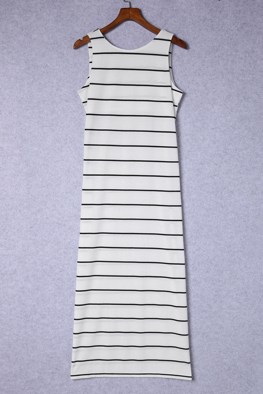 Women's Stripe Print Open Back Sleeveless Tank Maxi Dress with Slits