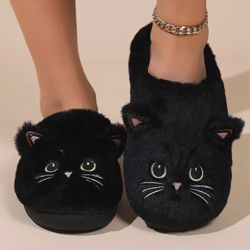 2024 New Cute Cat Slippers Fluffy Furry Women Home Slippers Men Winter Plush Slides Indoor Fuzzy Slippers Lovely Cotton Shoes