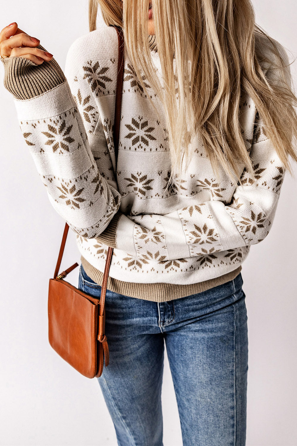 White Christmas Snowflake High Neck Knit Sweater