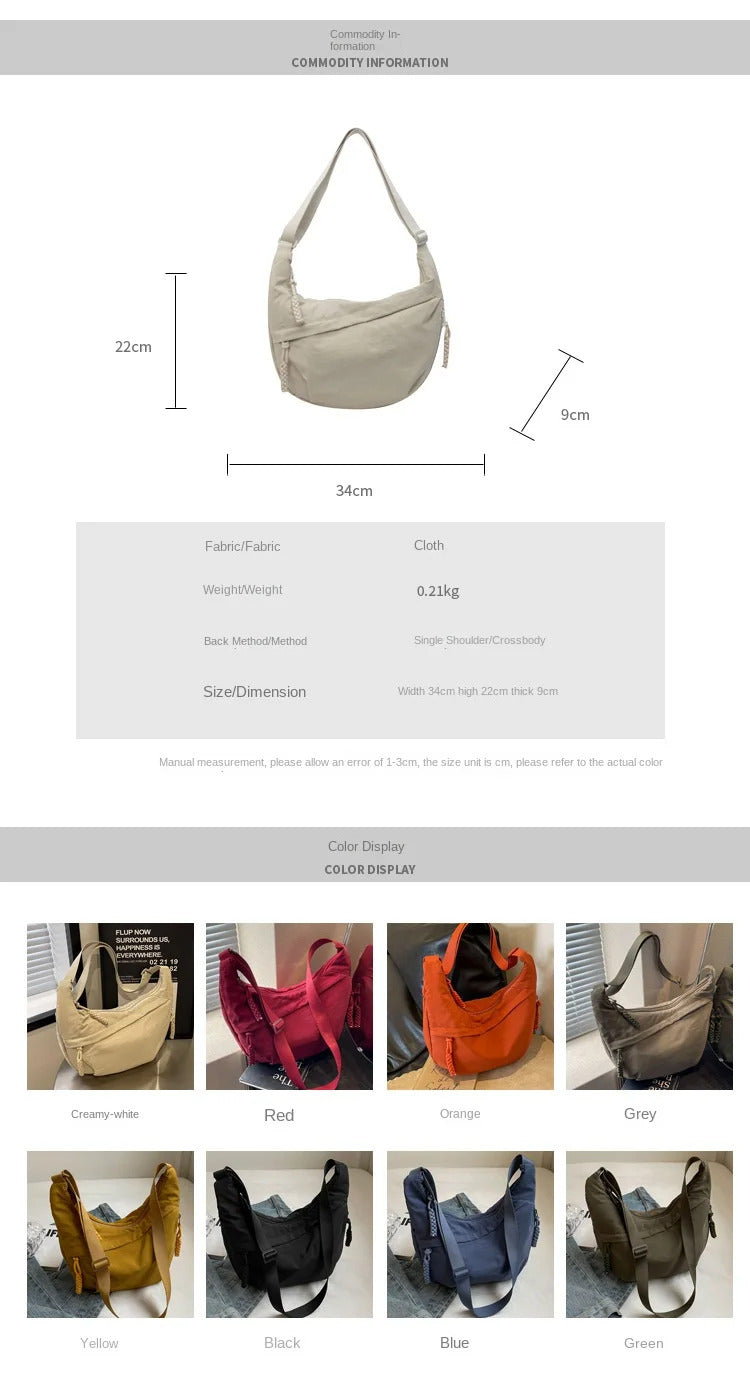 Nylon Fabric Shoulder Bag New High Capacity Women's Crossbody Messenger Bag Leisure Versatile Shoulder Hobos Bag