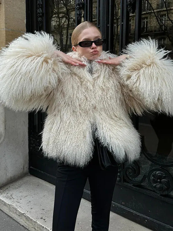 Elegant White Women's Thicken Cropped Faux Fur Coat Casual Long Sleeve Short Loose Fur Jacket Winter Lady Chic Street Outerwears