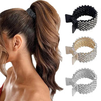 Fashion Pearl Rhinestone Metal Hair Clip Women Girls Mini High Ponytail Holder Crystal Hair Claws Elegant Party Headdress