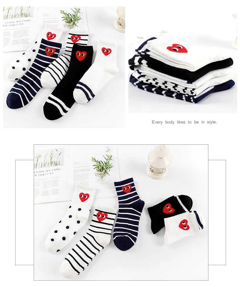 Korean version of black and white striped polka dot solid color love tide socks sports ins style trend casual socks