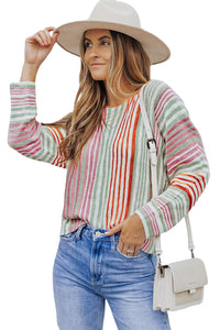 Crewneck Multicolor Stripe Knit Pullover Sweater