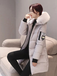 Winter Warm Fur Collar Hooded Women Parka Fashion Comfortable Zipper Pockets Design Long Jacket Elegant Slim Thick Female Coats