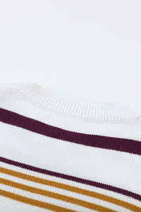 Brown Striped Crewneck Long Sleeve Sweater