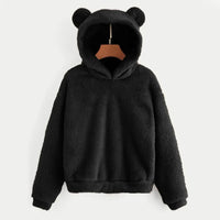 Women's Pullover Long Sleeve Fleece Sweatshirt Warm Bear Shape Fuzzy Hoodie Sweater Pullover