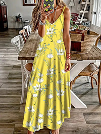 Hawaiian Vacation Travel Sexy V-neck Suspender Flower Dress Fresh Small Floral Street Fashion Sexy Party Dinner Evening Dress