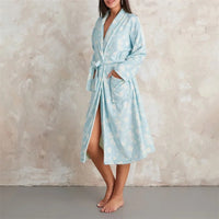 Women Flannel Robe Home Sleepwear Floral Print Shawl Collar Bathrobe Kimono Robe with Belt Winter Warm Pajamas Clothes