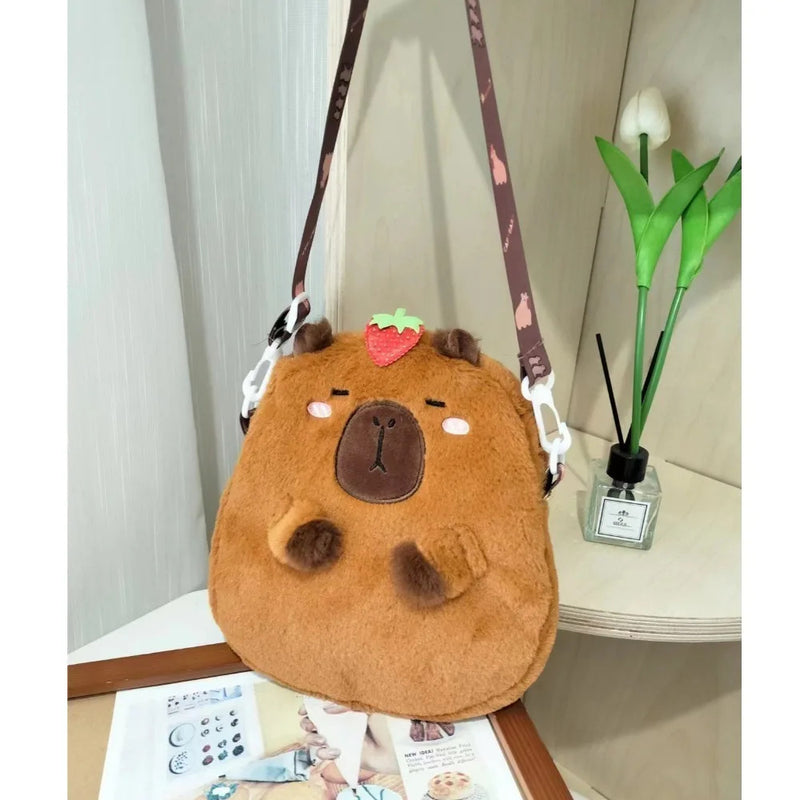 Large Capacity Capybara Plush Shoulder Bag Cartoon Capybara Handbag Unisex Capybara Handbag