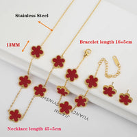 Classic Stainless Steel Five Leaf Flower Jewelry Necklace Set Bracelet Earrings Simple for Woman Girl Party Daily Wear Jewelry