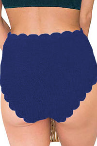 Blue Scalloped Edge High Waist Bikini Panty