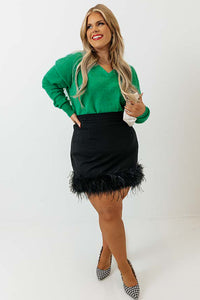 Green Plus Size Drop Shoulder V Neck Sweater