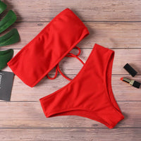 2025 New Bikini Women Swimwear High Waist Strapless Sexy Bikini Pure Color Women Swimsuit Padded Bathing Suit Monokin