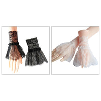 Women Fake Arm Sleeves with Short Tassels White and Black Pleated Cuff Beautiful Lace Accessories Outdoor Embellishments