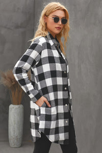 Blue Turn-down Collar Plaid Shirt Jacket