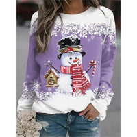 Women Christmas Sweatshirts Winter Snowman Snowflake Print Long Sleeve Y2k Hoodie Streetwear Pullovers Tops Comfortable Clothing