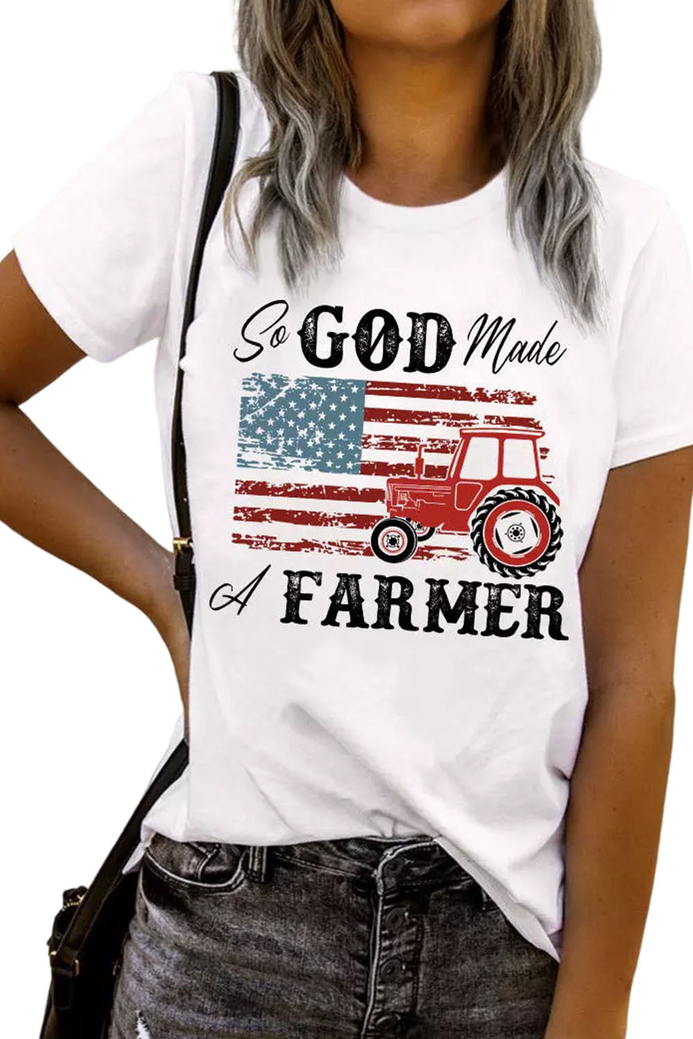 White So GOD Made A FARMER Flag Graphic Tee