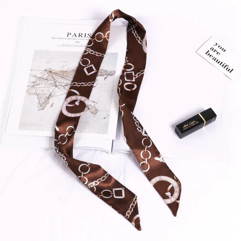 New Print Flower Small Scarf for Women Handle Bag Ribbons Brand Fashion Head Scarf Small Long Skinny Scarves Wholesale Headbands