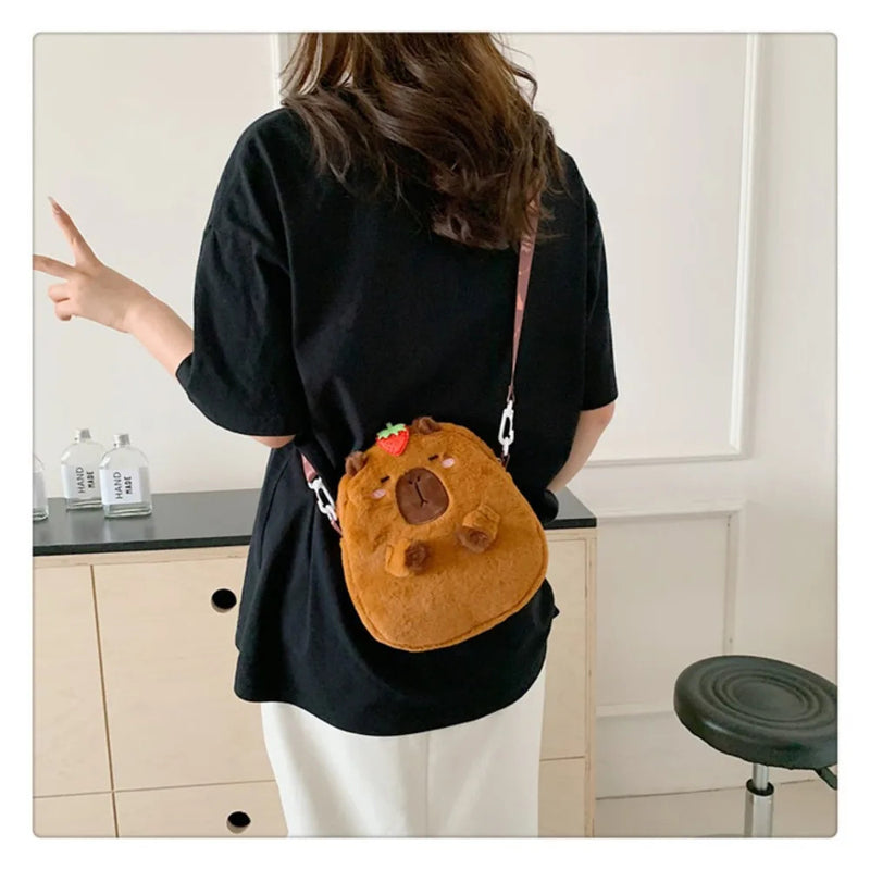 Large Capacity Capybara Plush Shoulder Bag Cartoon Capybara Handbag Unisex Capybara Handbag