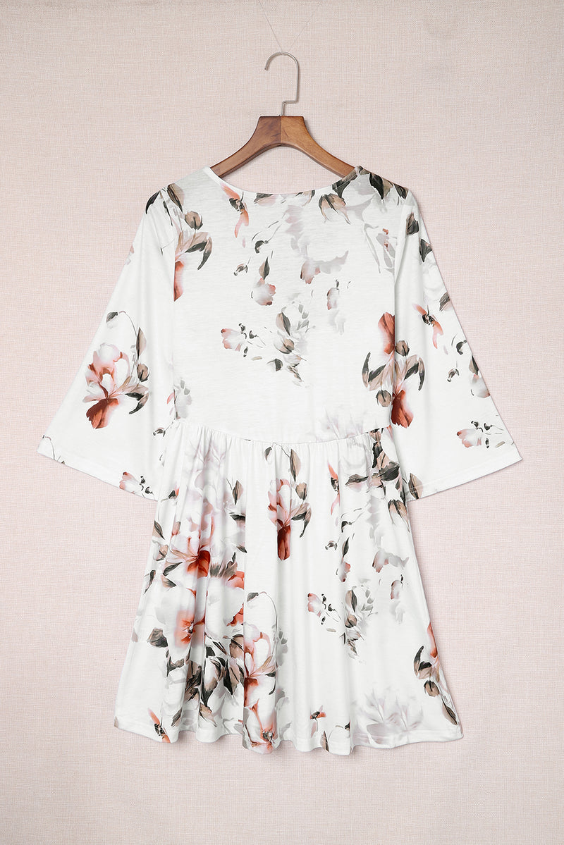 Women's V Neck 3/4 Sleeve Floral Dress