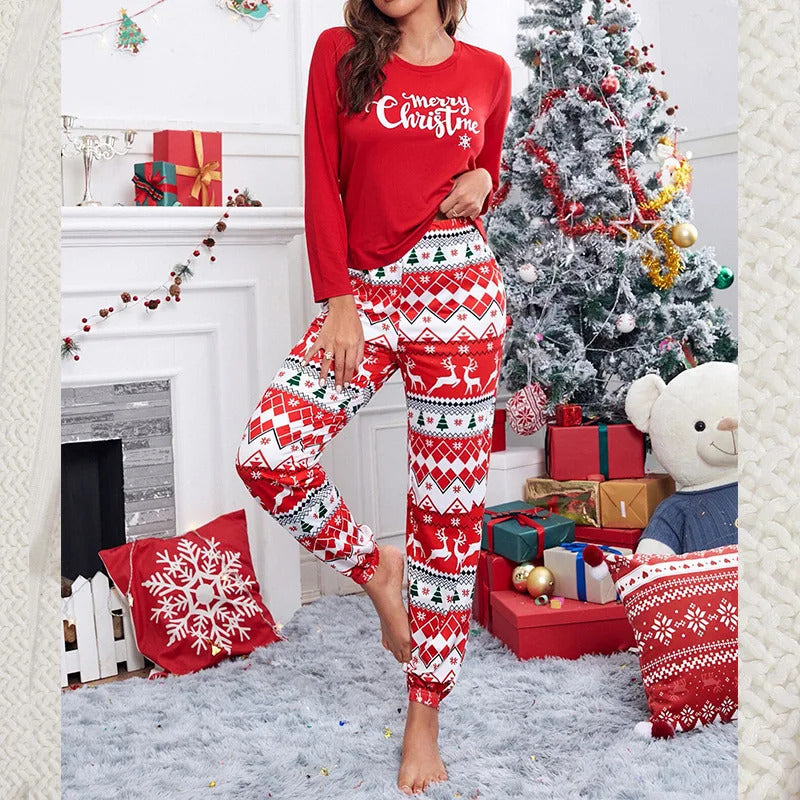 2Pcs/set women's pyjamas set long-sleeved trousers student homewear two-piece Christmas printing letter clothes girls women's cl