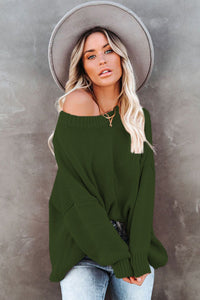 Green Oversize Knitted Drop-shoulder Sleeve Sweater