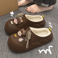 Winter Cloud Cute Cotton Slippers Women Cartoon Characters Indoor Home and Outdoor Garden  Casual Toe Wrap Non Slip Heel Shoes