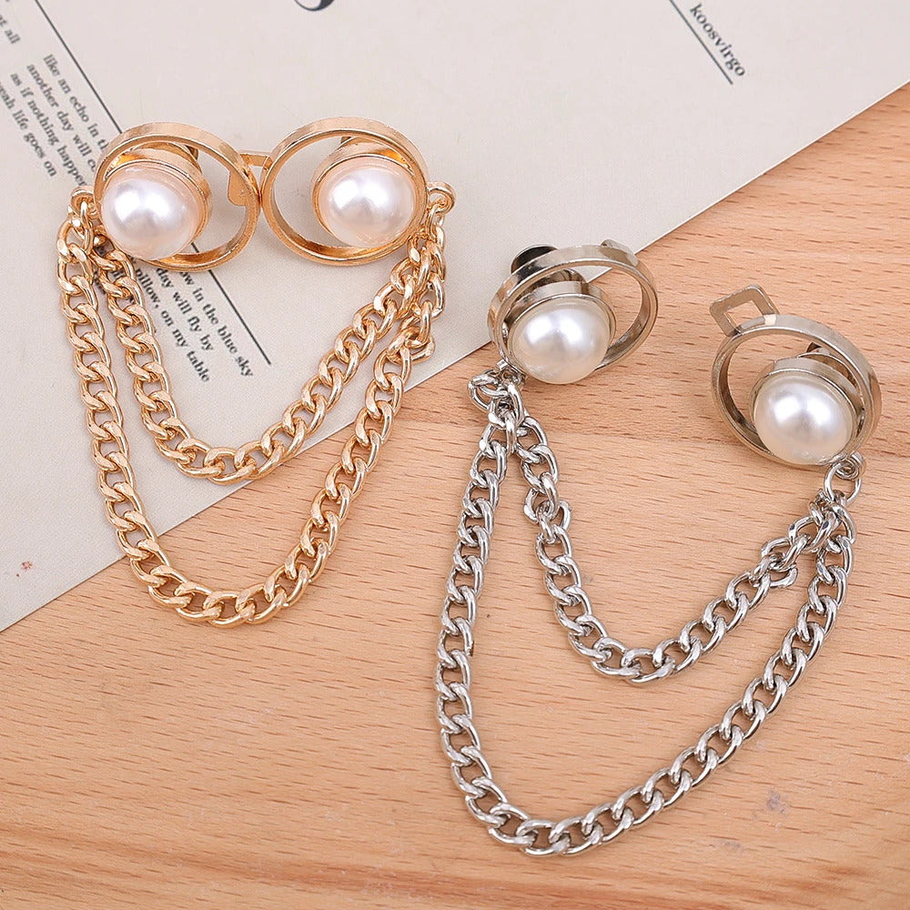 New Pearl Chain Waist Tighten Buckle Nail-free Metal Jeans Skirts Pants Clips Buttons Pins DIY Waist Tightener Clothing Buckles