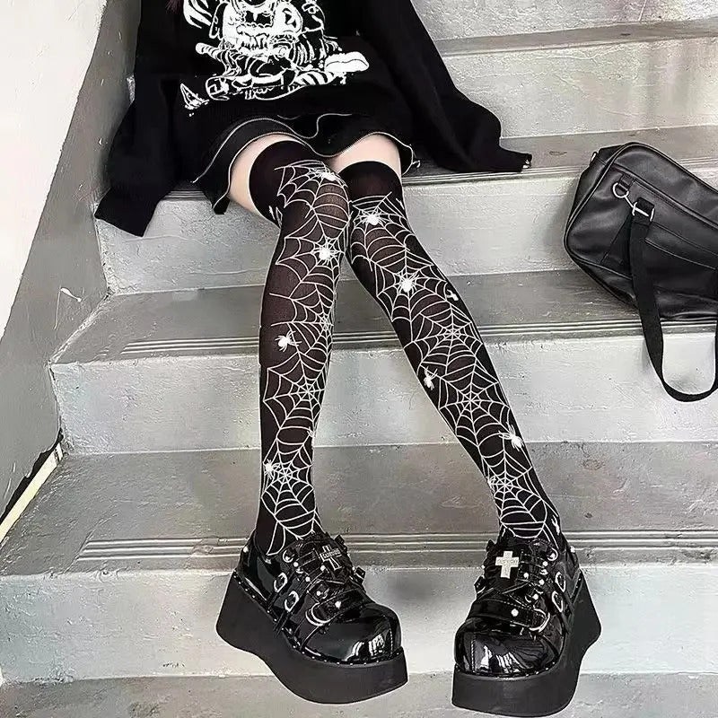 Goth cross Y2K Sweet Over Knee Long Socks Women Girs Sexy Nylon Calf Socks Thigh High Stockings Legging JK Lolita Cosplay Tights