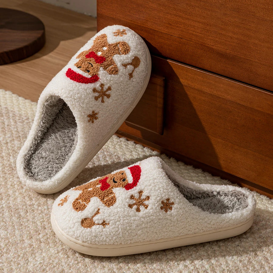 Women Christmas Gingerbread Man Cute Winter Warm Slippers Exquisite Comfy Houseshoes Bedroom Soft Sole Home Shoes for Gift