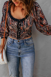 Frilled Paisley Floral Print Crop Top