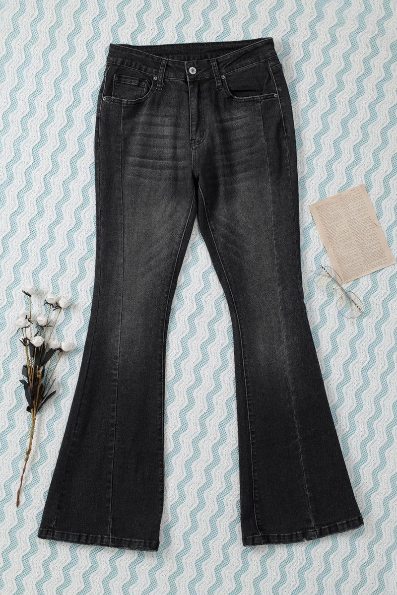 Black High Waist Flare Jeans with Pockets