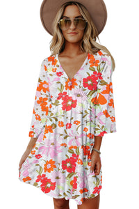 Women's V Neck 3/4 Sleeve Floral Dress