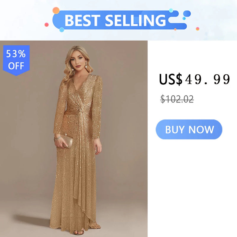 Lucyinlove Luxury Floor Length V-Neck Evening Dress Elegant Slit Party Women 2024 Wedding Sequins For Formal Prom Cocktail Dress